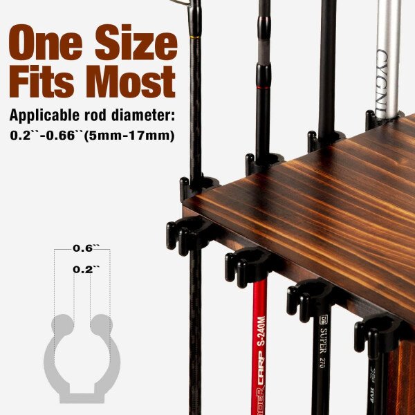 Ghosthorn Soporte para caña de pescar para garaje giratorio de 360 grados, soporte de suelo con capacidad para hasta 16 cañas, equipo de pesca de madera, organizador de almacenamiento, regalos de - Imagen 23
