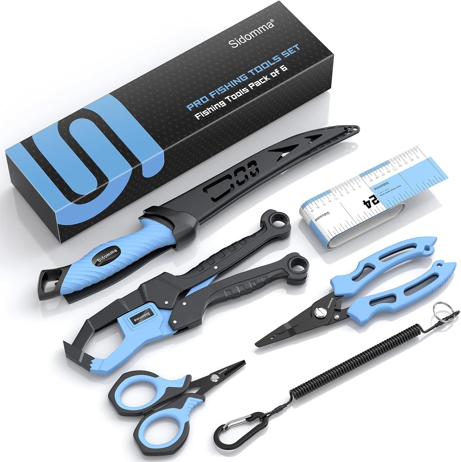 Equipo de pesca profesional y herramientas de herramientas Kit de accesorios con alicates de pesca, cuchillo de filete, tijeras, pinza de labios de pescado, regla de pescado, regalos de pesca