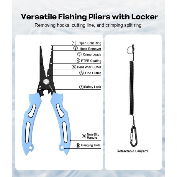 Equipo de pesca profesional y herramientas de herramientas Kit de accesorios con alicates de pesca, cuchillo de filete, tijeras, pinza de labios de pescado, regla de pescado, regalos de pesca - Imagen 3
