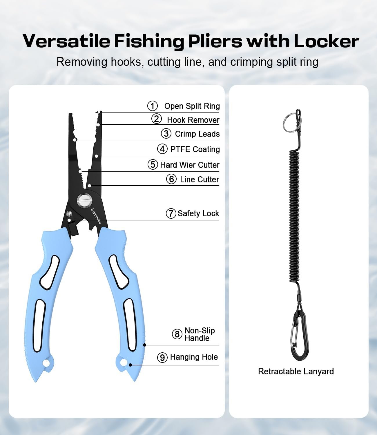 Equipo de pesca profesional y herramientas de herramientas Kit de accesorios con alicates de pesca, cuchillo de filete, tijeras, pinza de labios de pescado, regla de pescado, regalos de pesca - Imagen 3