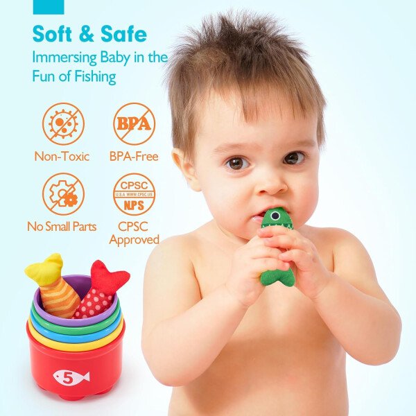 Juguetes para niños pequeños, juego de pesca de tela, juguetes para bebés de 6 a 12 meses, juguetes Montessori 10 en 1 para niños de 1, 2, 3 años, juego de 22 juguetes de pesca de tela, regalo para - Imagen 6
