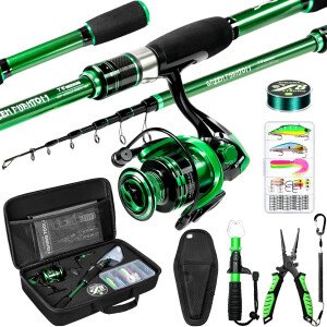 Ghosthorn Combo de caña de pescar y carrete de grafito telescópico Kit de viaje portátil con bolsa de transporte para agua dulce y salada