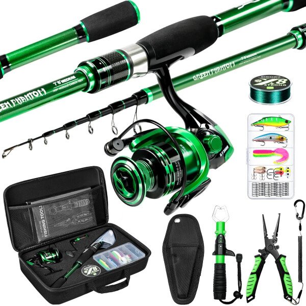Ghosthorn Combo de caña de pescar y carrete de grafito telescópico Kit de viaje portátil con bolsa de transporte para agua dulce y salada