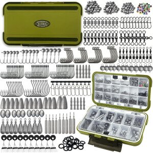 Kit de accesorios de pesca, caja de aparejos de pesca 264/397 piezas con ganchos, pesas, plomos para trucha lubina, regalos para hombres, niños