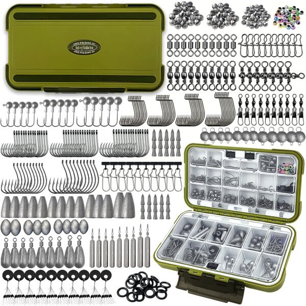 Kit de accesorios de pesca, caja de aparejos de pesca 264/397 piezas con ganchos, pesas, plomos para trucha lubina, regalos para hombres, niños