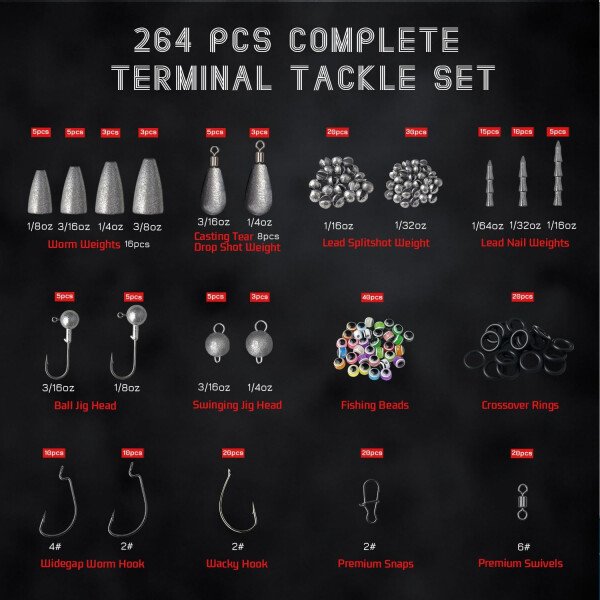 Kit de accesorios de pesca, caja de aparejos de pesca 264/397 piezas con ganchos, pesas, plomos para trucha lubina, regalos para hombres, niños - Imagen 10
