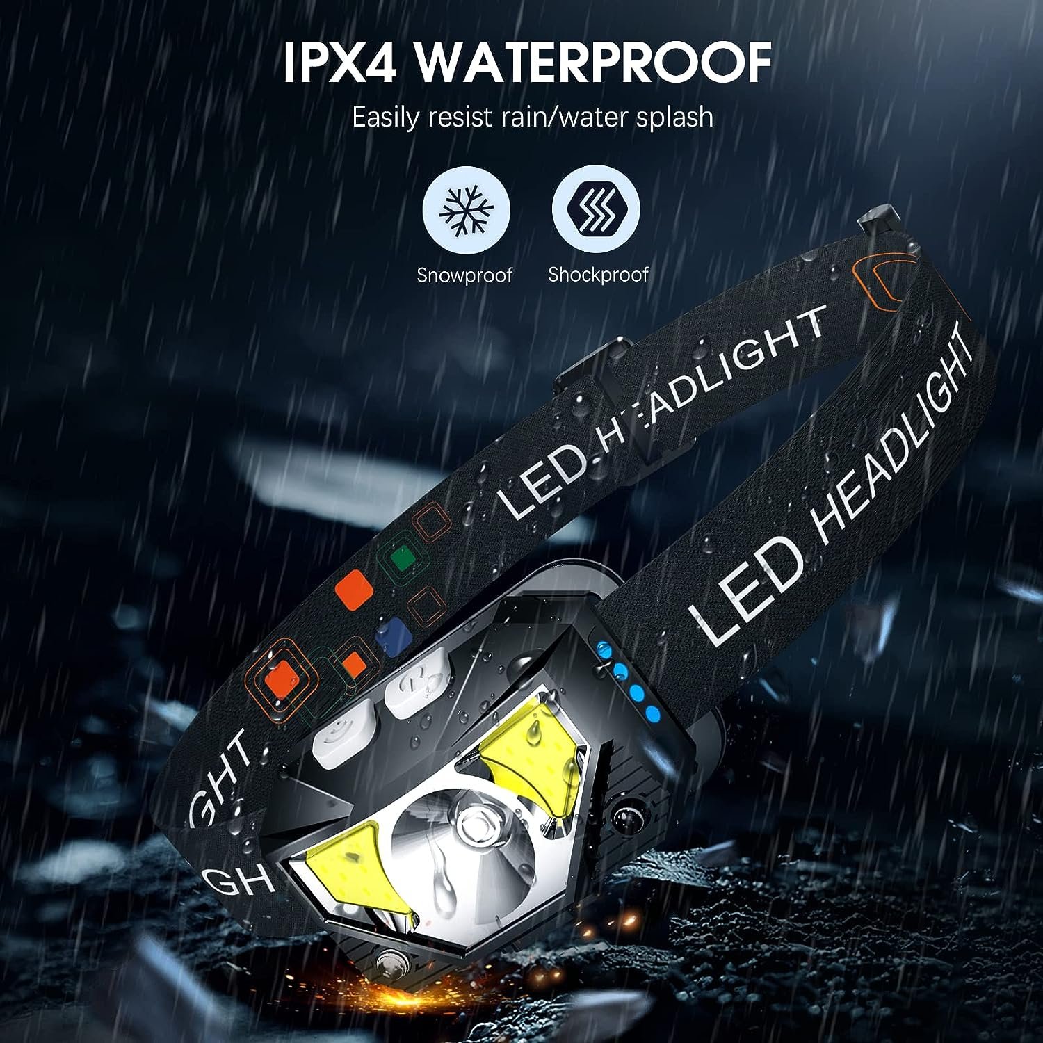 LHKNL Linterna de faro delantero, 1200 lúmenes, linterna LED brillante recargable con luz blanca y roja, paquete de 2 lámparas de cabeza impermeables con sensor de movimiento, 8 modos para acampar al - Imagen 6
