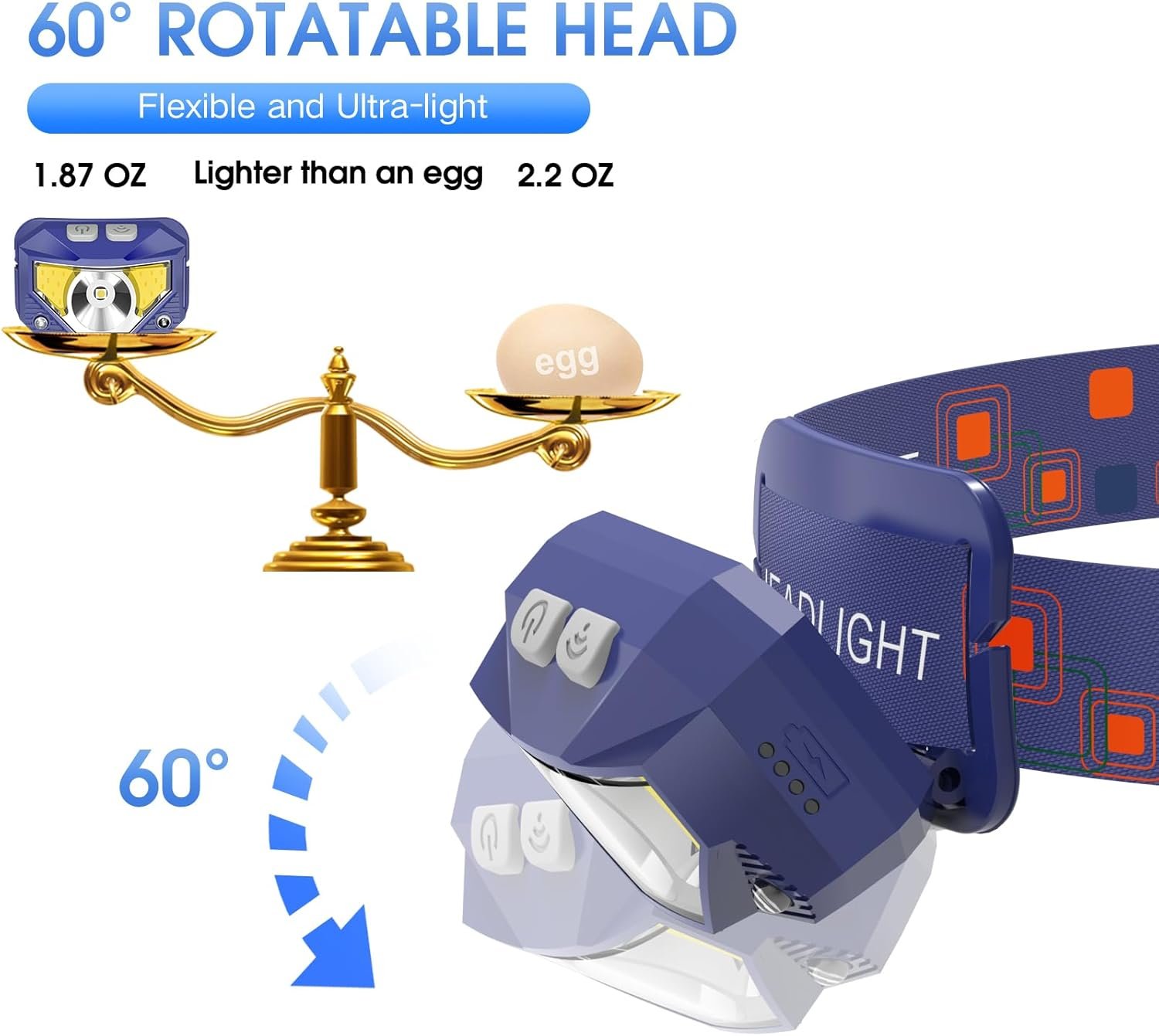 LHKNL Linterna de faro delantero, 1200 lúmenes, linterna LED brillante recargable con luz blanca y roja, paquete de 2 lámparas de cabeza impermeables con sensor de movimiento, 8 modos para acampar al - Imagen 13