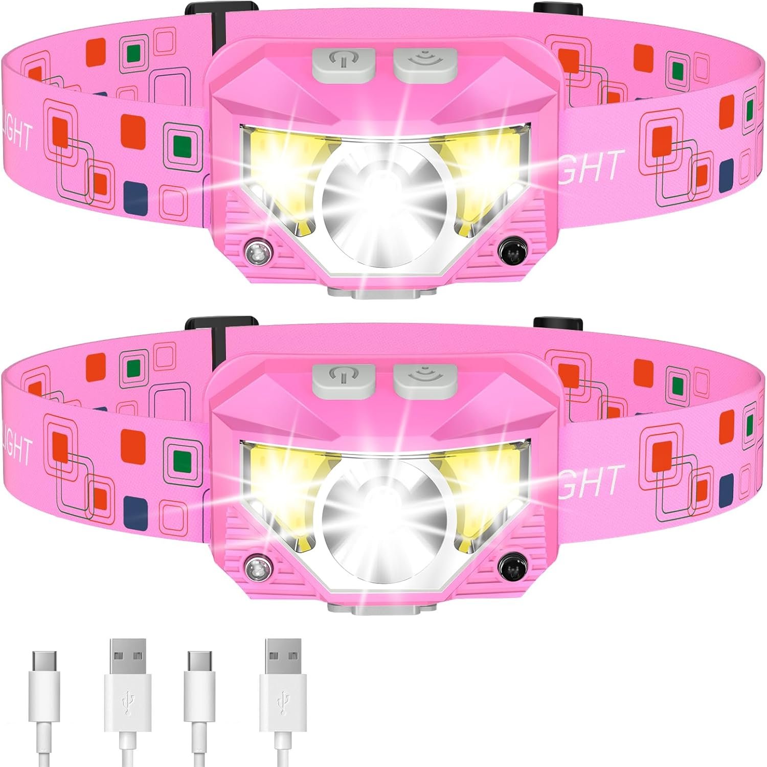 LHKNL Linterna de faro delantero, 1200 lúmenes, linterna LED brillante recargable con luz blanca y roja, paquete de 2 lámparas de cabeza impermeables con sensor de movimiento, 8 modos para acampar al - Imagen 15