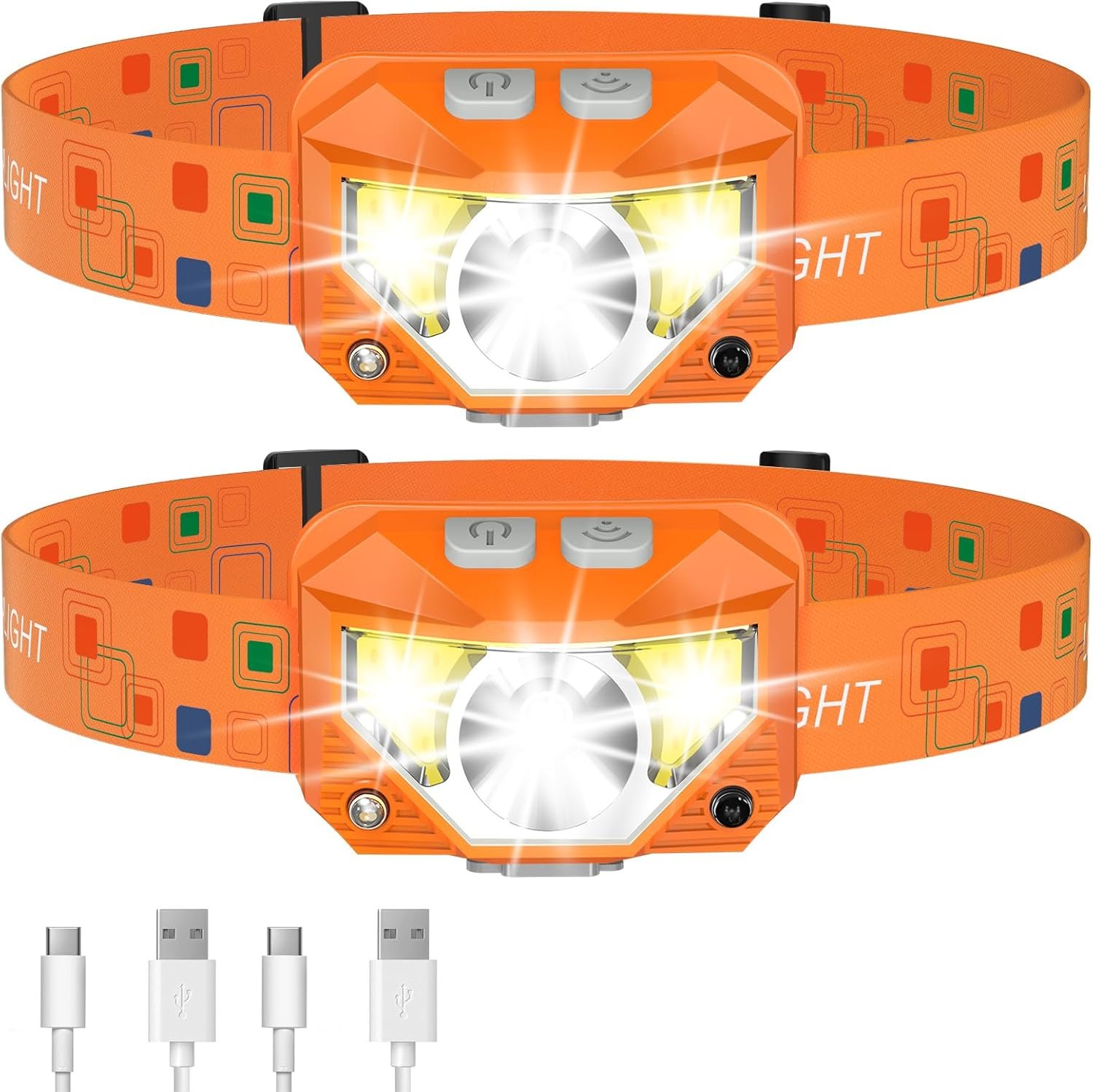 LHKNL Linterna de faro delantero, 1200 lúmenes, linterna LED brillante recargable con luz blanca y roja, paquete de 2 lámparas de cabeza impermeables con sensor de movimiento, 8 modos para acampar al - Imagen 21