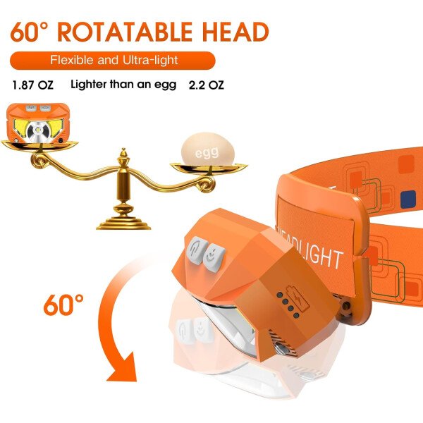 LHKNL Linterna de faro delantero, 1200 lúmenes, linterna LED brillante recargable con luz blanca y roja, paquete de 2 lámparas de cabeza impermeables con sensor de movimiento, 8 modos para acampar al - Imagen 25