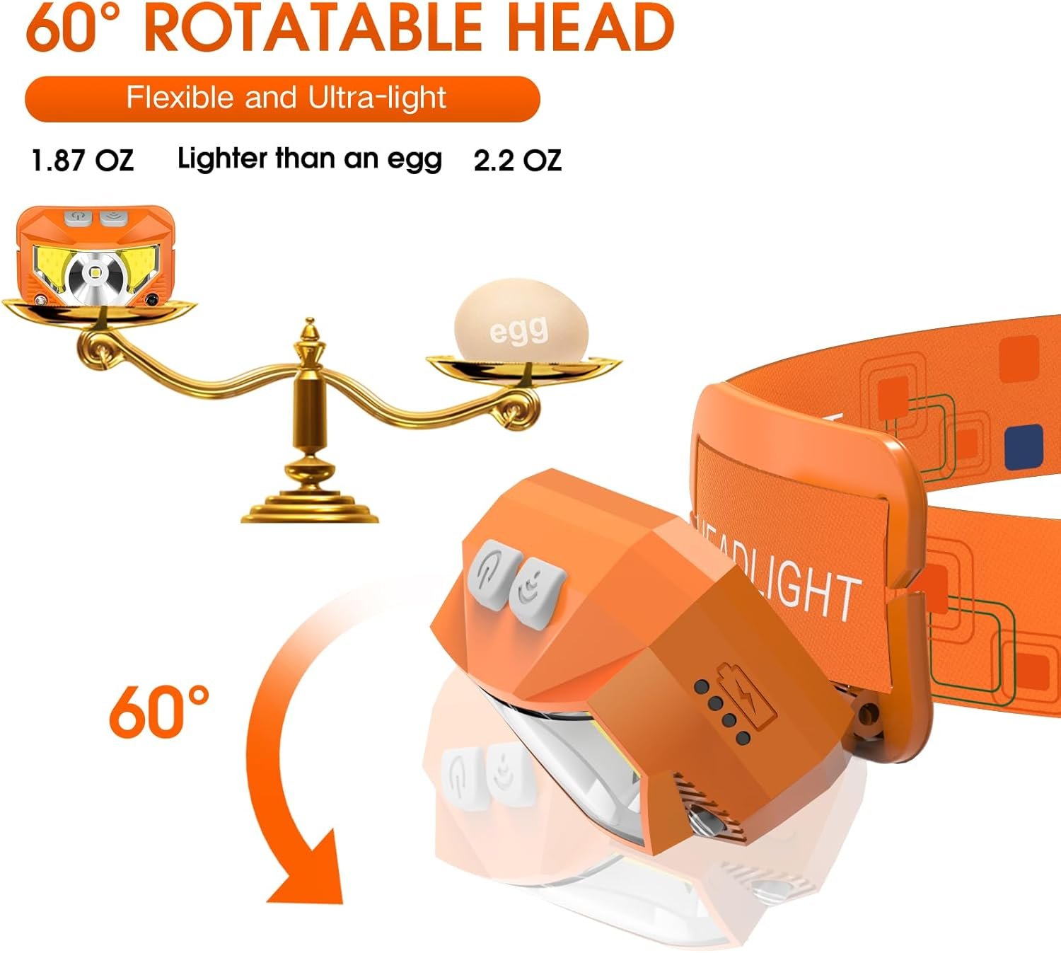 LHKNL Linterna de faro delantero, 1200 lúmenes, linterna LED brillante recargable con luz blanca y roja, paquete de 2 lámparas de cabeza impermeables con sensor de movimiento, 8 modos para acampar al - Imagen 25