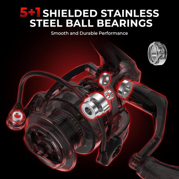 KastKing Royale Legend Fishing Reel - 5.2:1/6.2:1 Gear Ratio Spinning Reel, Up to 22 Lbs of Carbon Drag, 5+1/7+1 Stainless Steel Ball Bearings, Graphite Frame, Asymmetric Spinning Reel Rotor Design - Imagen 14