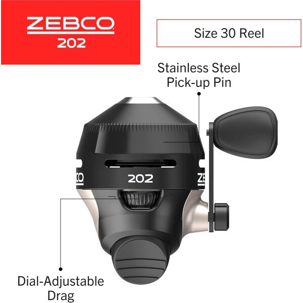 Zebco Carrete de pesca Spincast 202, recuperación a mano derecha, engranajes totalmente metálicos duraderos, pasador de recogida de acero inoxidable, predistribuido con línea de pesca Zebco de 10 - Imagen 2