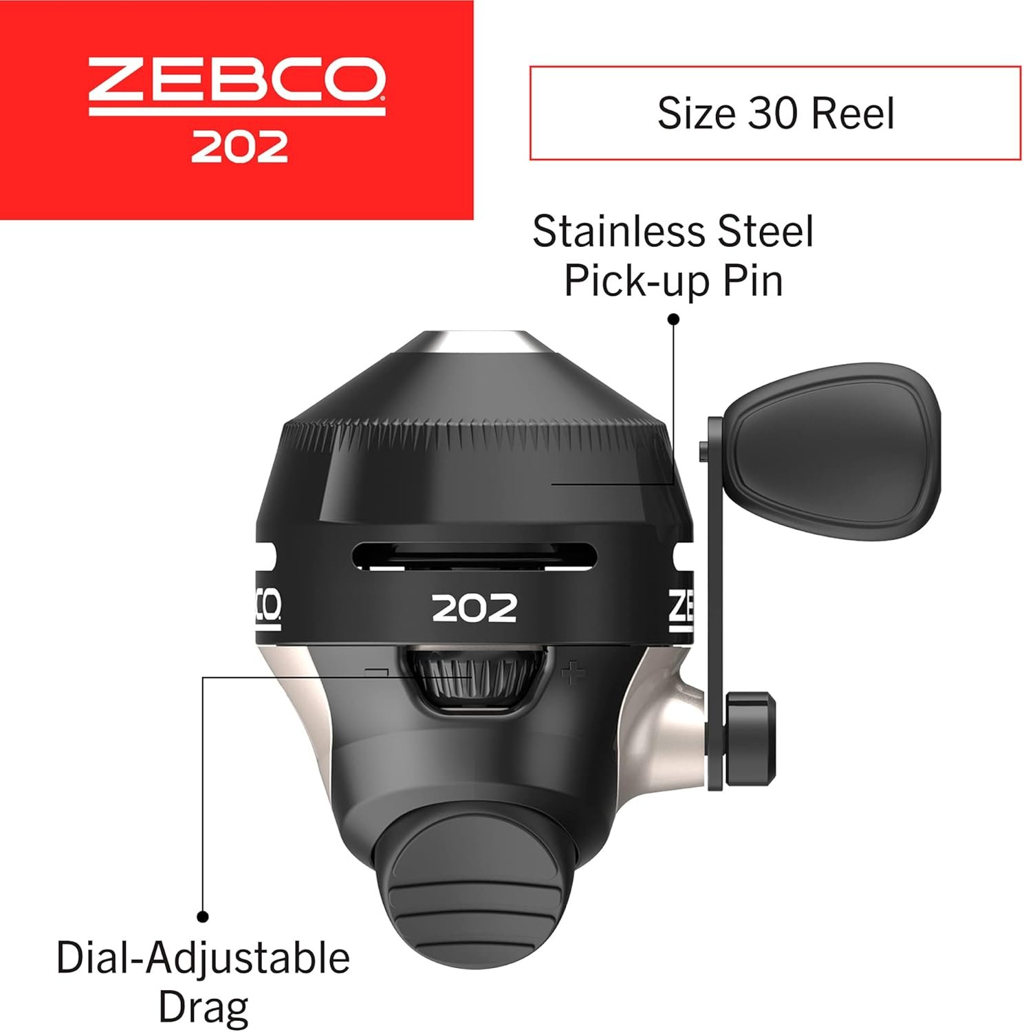 Zebco Carrete de pesca Spincast 202, recuperación a mano derecha, engranajes totalmente metálicos duraderos, pasador de recogida de acero inoxidable, predistribuido con línea de pesca Zebco de 10 - Imagen 2