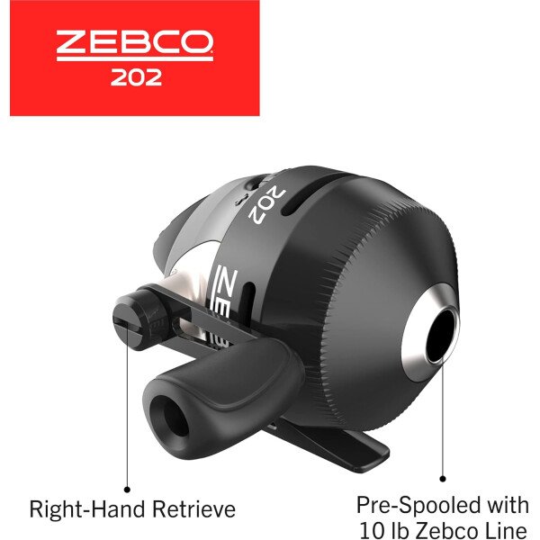 Zebco Carrete de pesca Spincast 202, recuperación a mano derecha, engranajes totalmente metálicos duraderos, pasador de recogida de acero inoxidable, predistribuido con línea de pesca Zebco de 10 - Imagen 3