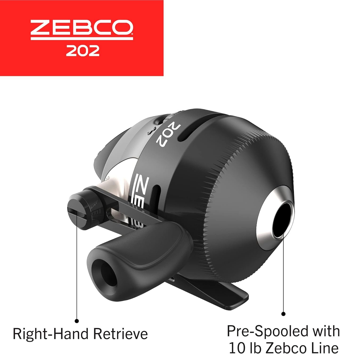 Zebco Carrete de pesca Spincast 202, recuperación a mano derecha, engranajes totalmente metálicos duraderos, pasador de recogida de acero inoxidable, predistribuido con línea de pesca Zebco de 10 - Imagen 3