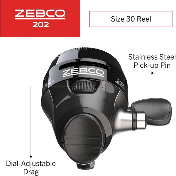 Zebco Carrete de pesca Spincast 202, recuperación a mano derecha, engranajes totalmente metálicos duraderos, pasador de recogida de acero inoxidable, predistribuido con línea de pesca Zebco de 10 - Imagen 9