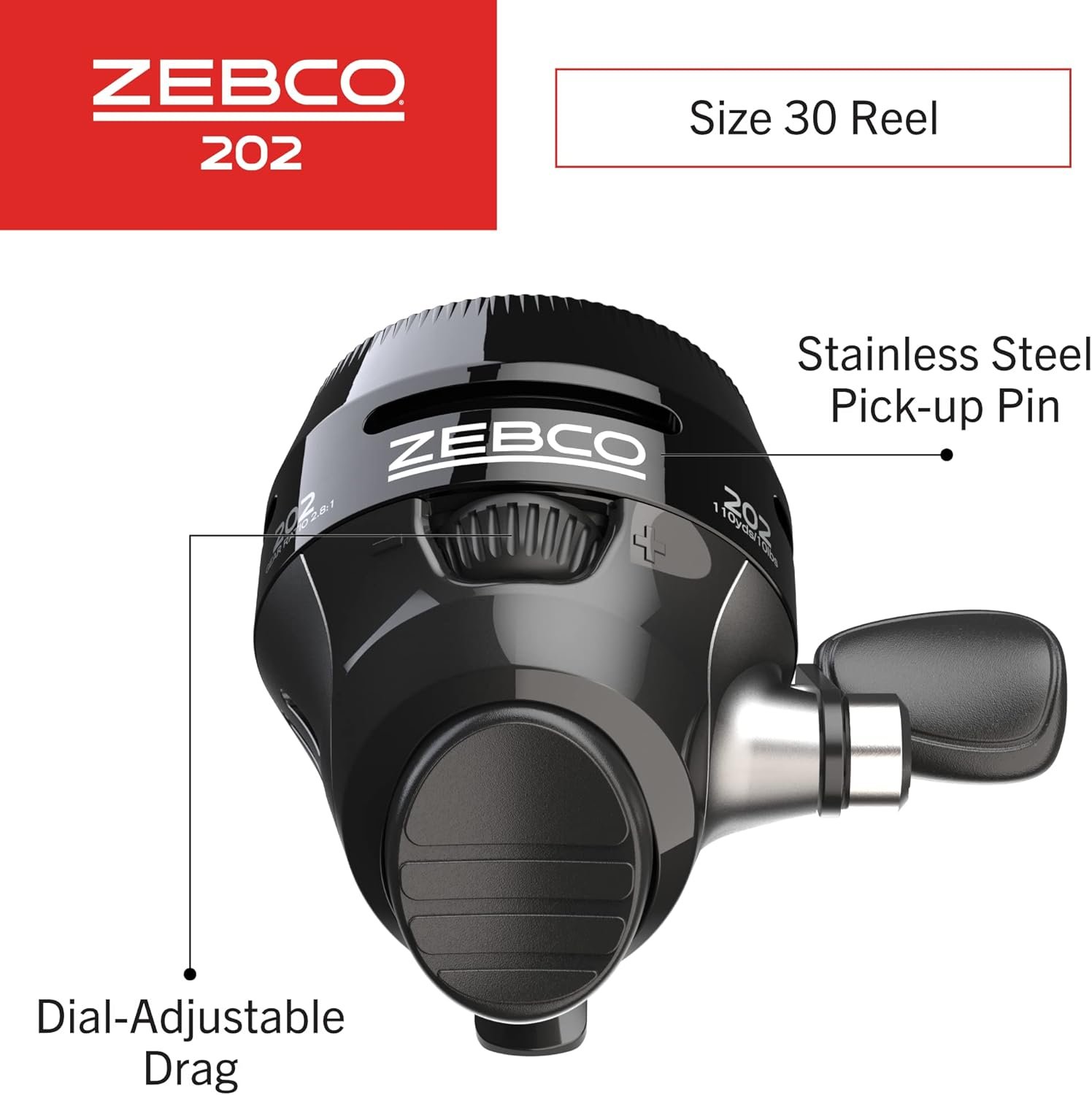 Zebco Carrete de pesca Spincast 202, recuperación a mano derecha, engranajes totalmente metálicos duraderos, pasador de recogida de acero inoxidable, predistribuido con línea de pesca Zebco de 10 - Imagen 9