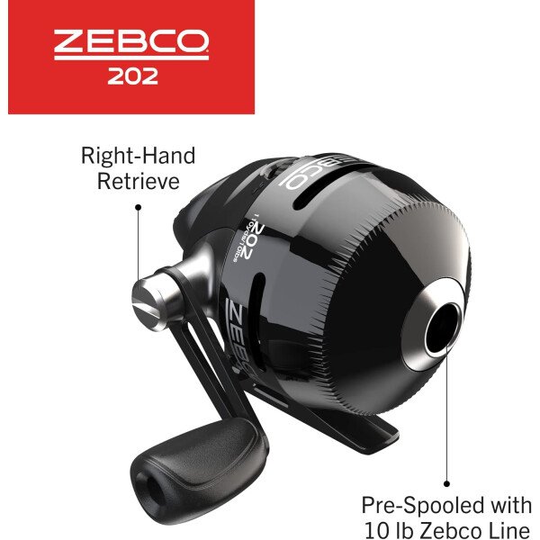 Zebco Carrete de pesca Spincast 202, recuperación a mano derecha, engranajes totalmente metálicos duraderos, pasador de recogida de acero inoxidable, predistribuido con línea de pesca Zebco de 10 - Imagen 10