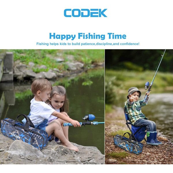 CODEK Juego de caña de pescar para niños con kits completos de iniciación, 2 juegos de caña de pescar telescópica portátil y carrete Spincast Cambos con una red de pesca y 2 cubos para niños niñas y - Imagen 5