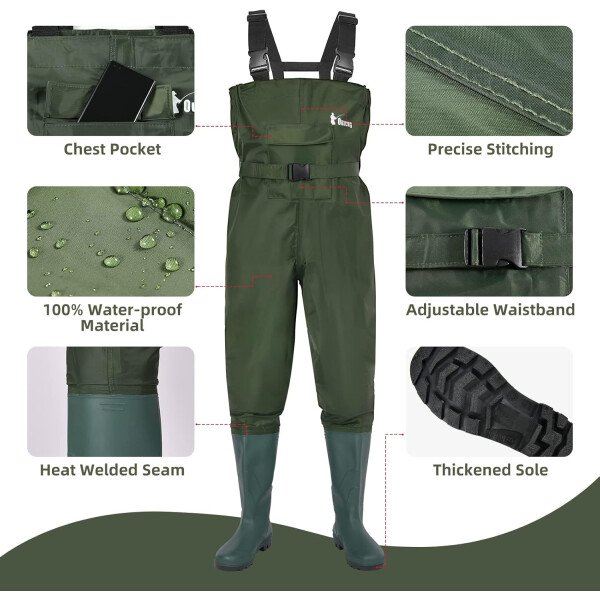 wader con botas impermeable para pesca y caza de nailon 2-Ply/PVC 9-13 - Imagen 3
