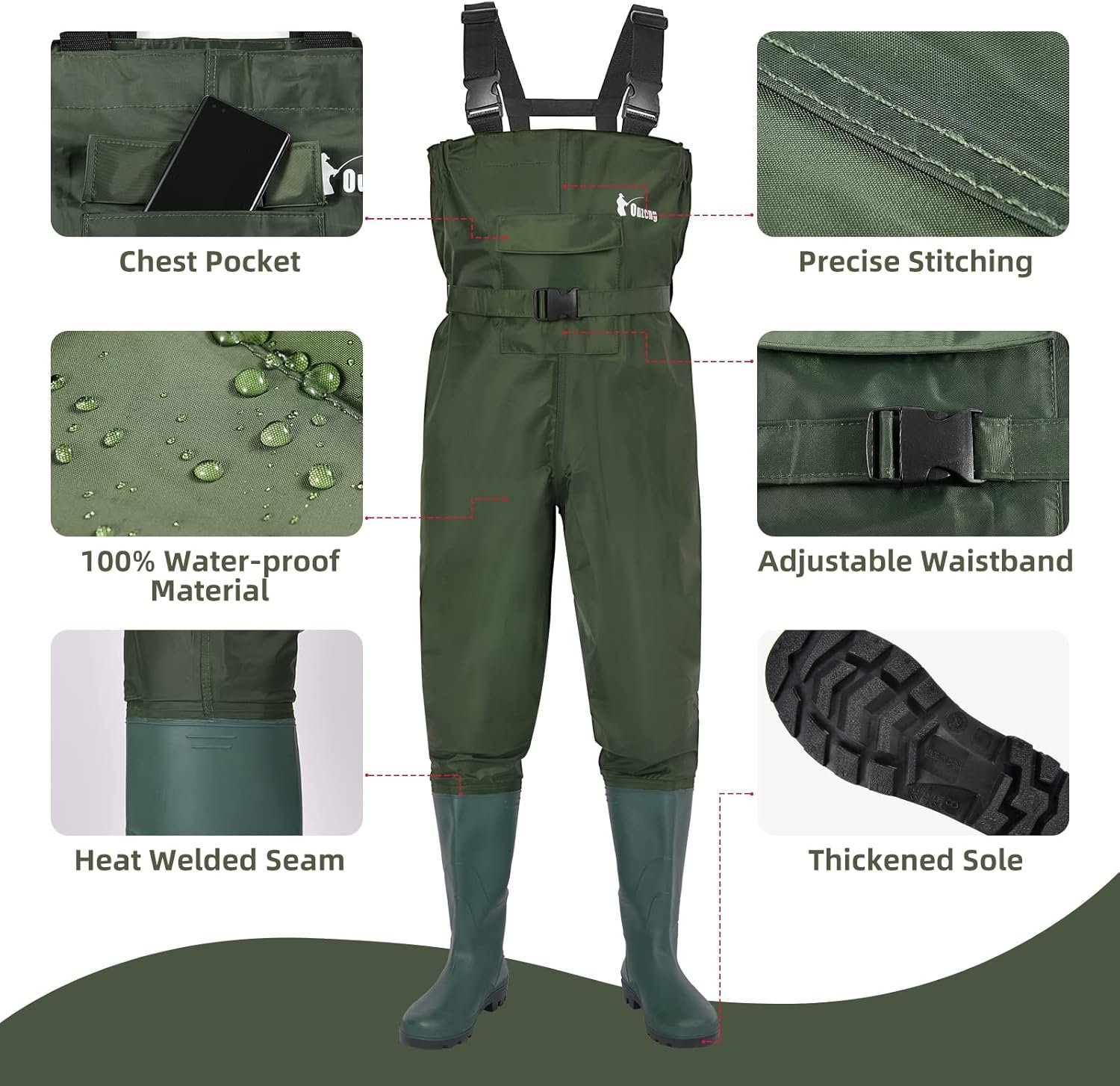 wader con botas impermeable para pesca y caza de nailon 2-Ply/PVC 9-13 - Imagen 3