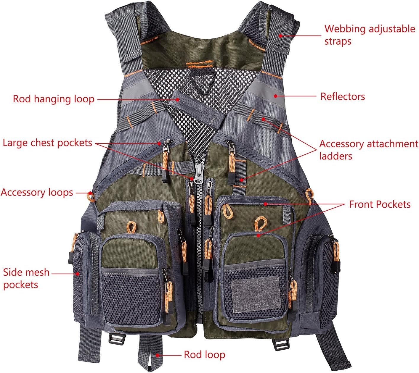 BASSDASH Chaleco de pesca ajustable para hombres y mujeres, para pesca con mosca y actividades al aire libre - Imagen 3