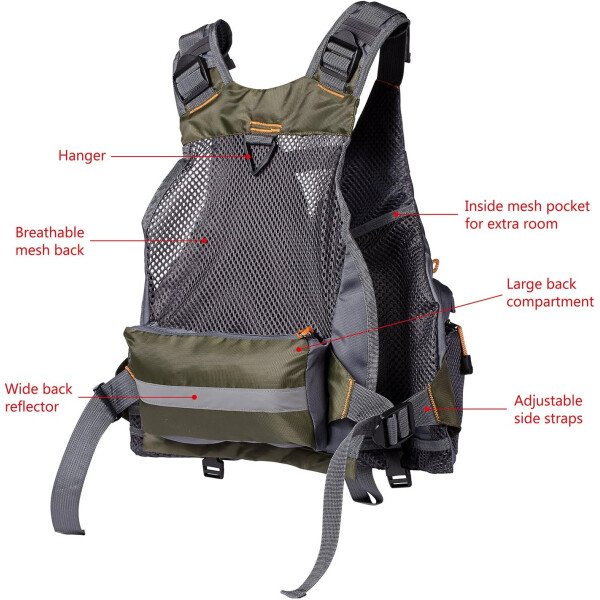 BASSDASH Chaleco de pesca ajustable para hombres y mujeres, para pesca con mosca y actividades al aire libre - Imagen 4