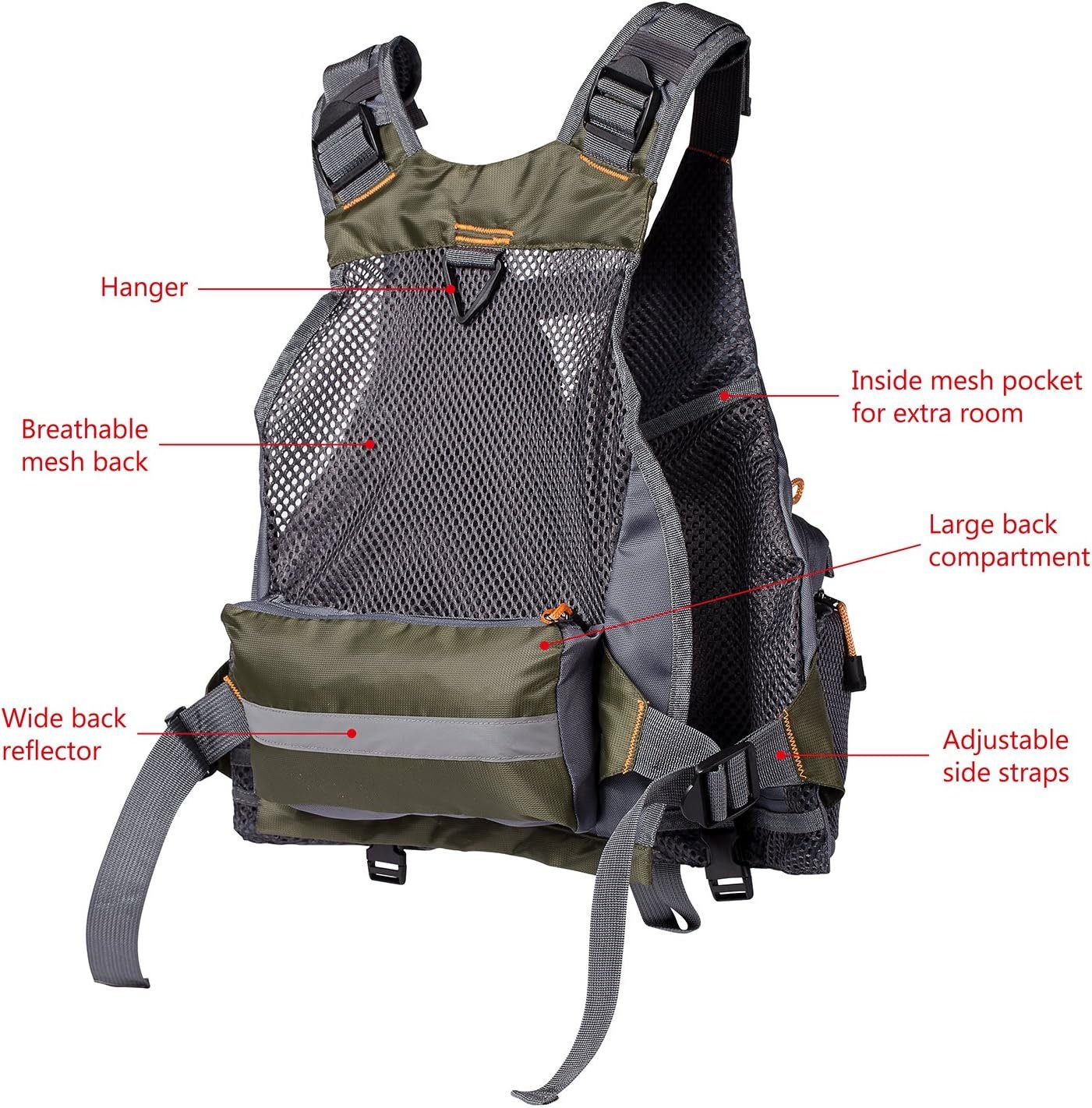 BASSDASH Chaleco de pesca ajustable para hombres y mujeres, para pesca con mosca y actividades al aire libre - Imagen 4