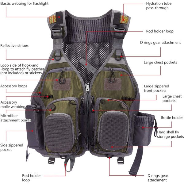 BASSDASH Chaleco de pesca ajustable para hombres y mujeres, para pesca con mosca y actividades al aire libre - Imagen 10