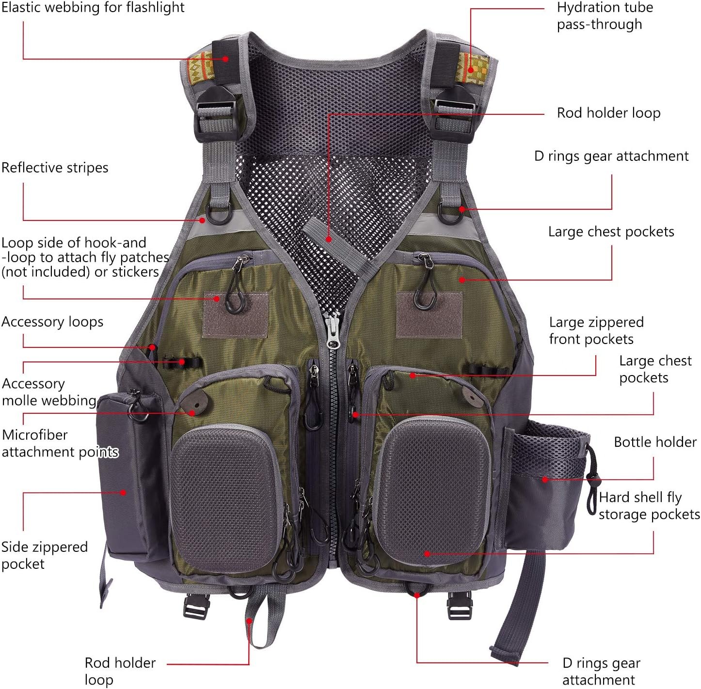 BASSDASH Chaleco de pesca ajustable para hombres y mujeres, para pesca con mosca y actividades al aire libre - Imagen 10