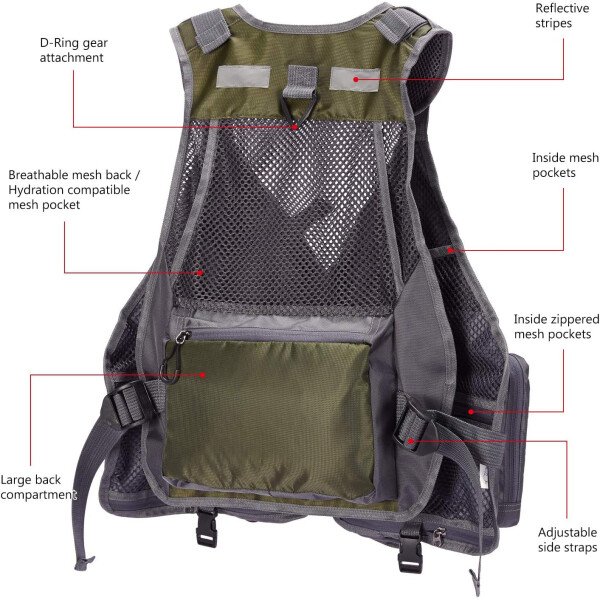 BASSDASH Chaleco de pesca ajustable para hombres y mujeres, para pesca con mosca y actividades al aire libre - Imagen 11