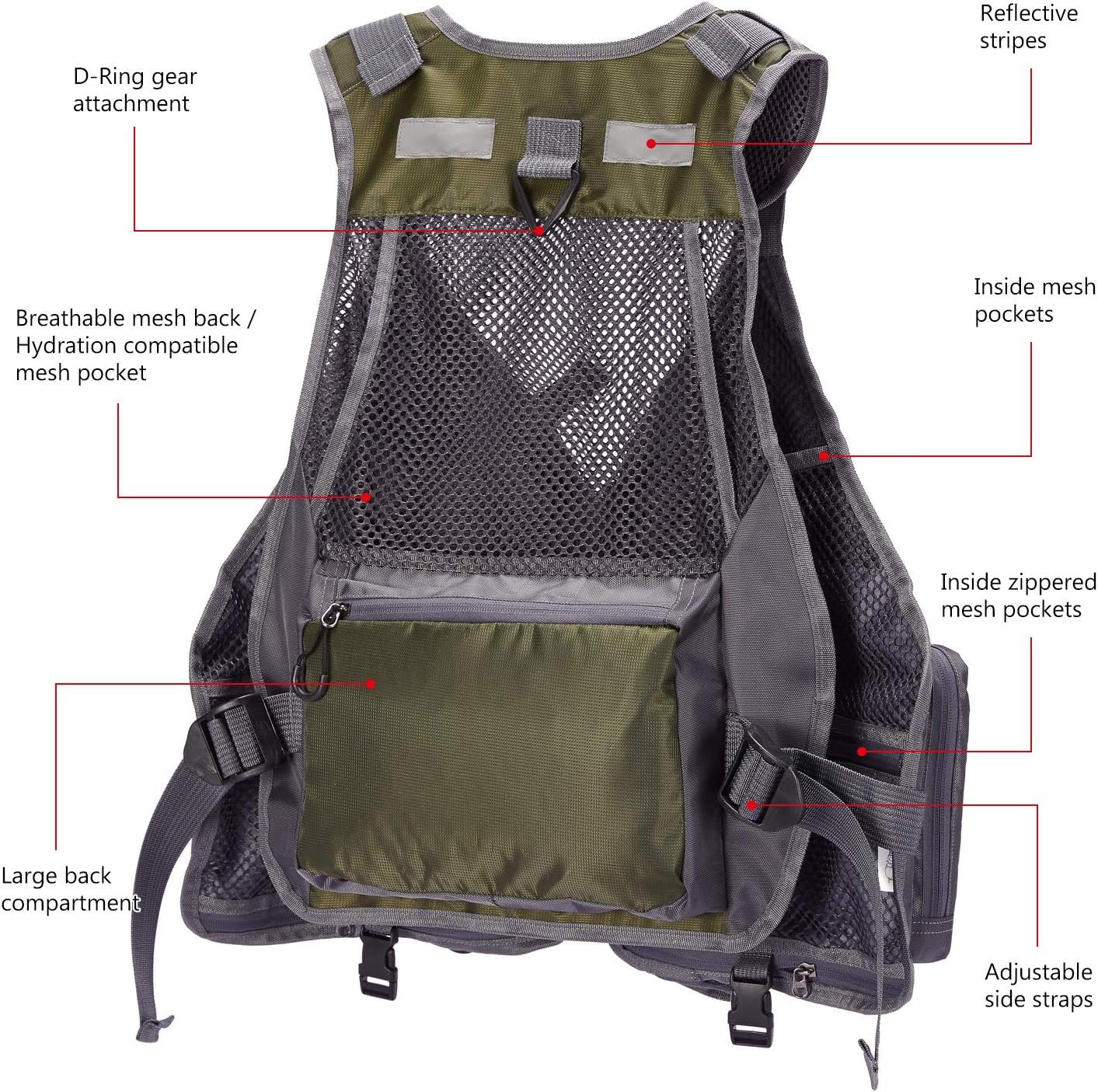 BASSDASH Chaleco de pesca ajustable para hombres y mujeres, para pesca con mosca y actividades al aire libre - Imagen 11
