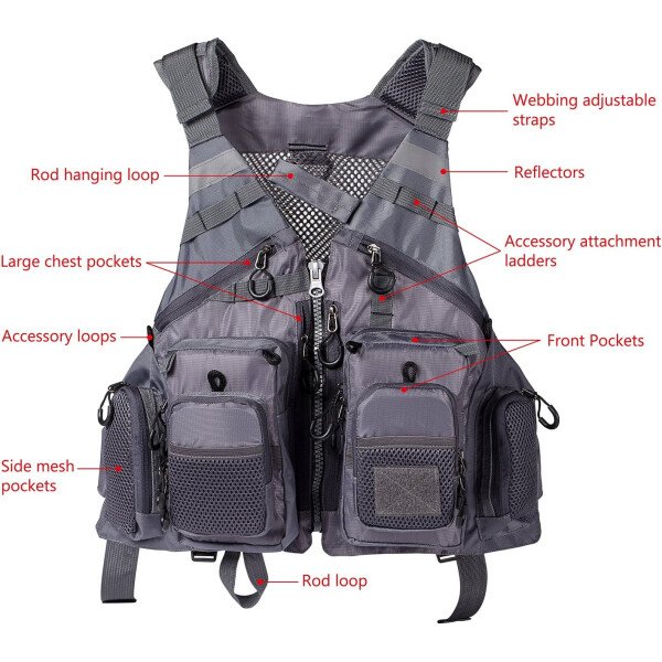 BASSDASH Chaleco de pesca ajustable para hombres y mujeres, para pesca con mosca y actividades al aire libre - Imagen 16