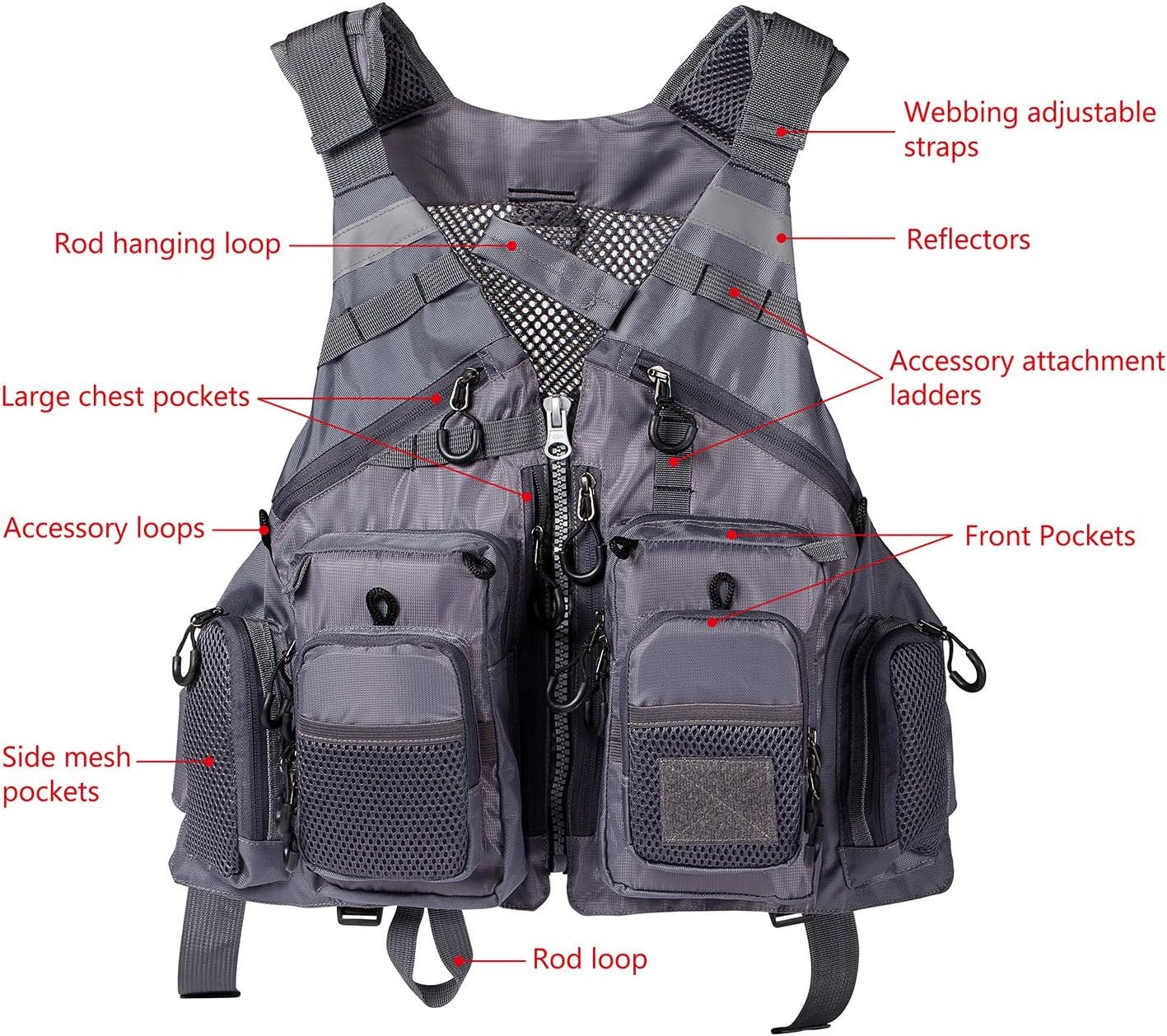 BASSDASH Chaleco de pesca ajustable para hombres y mujeres, para pesca con mosca y actividades al aire libre - Imagen 16