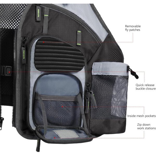 BASSDASH Chaleco de pesca ajustable para hombres y mujeres, para pesca con mosca y actividades al aire libre - Imagen 31
