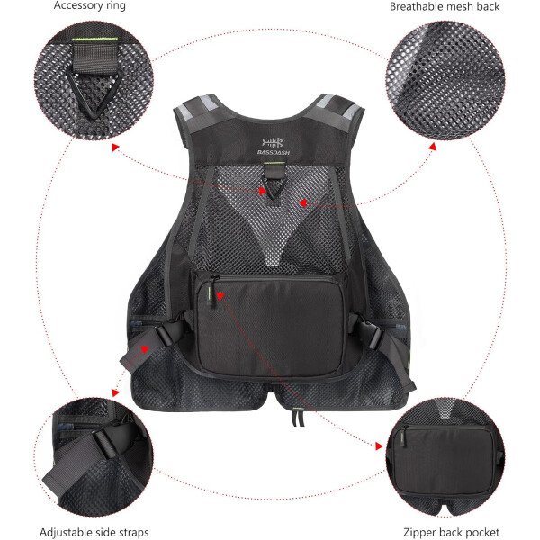 BASSDASH Chaleco de pesca ajustable para hombres y mujeres, para pesca con mosca y actividades al aire libre - Imagen 32