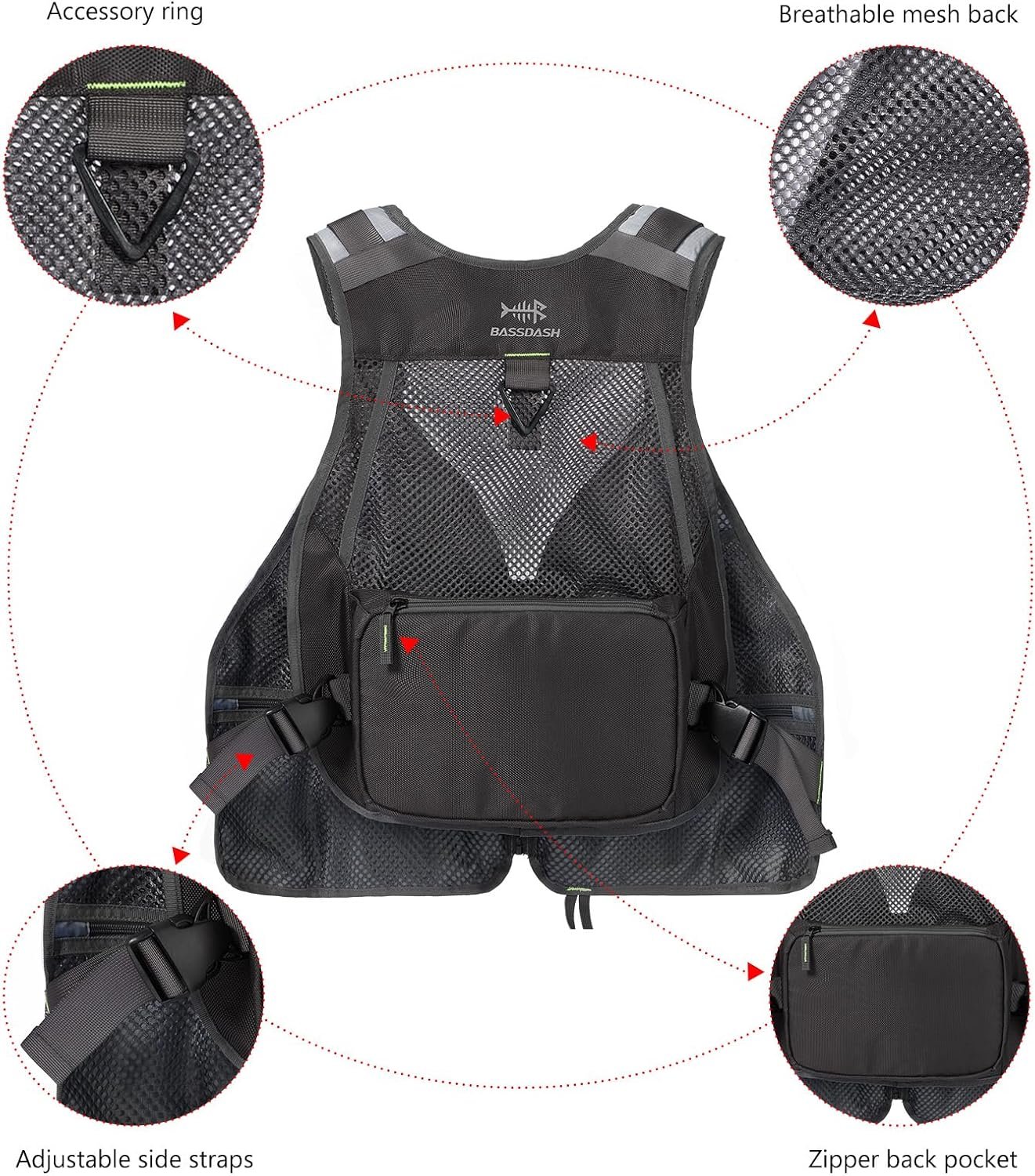 BASSDASH Chaleco de pesca ajustable para hombres y mujeres, para pesca con mosca y actividades al aire libre - Imagen 32