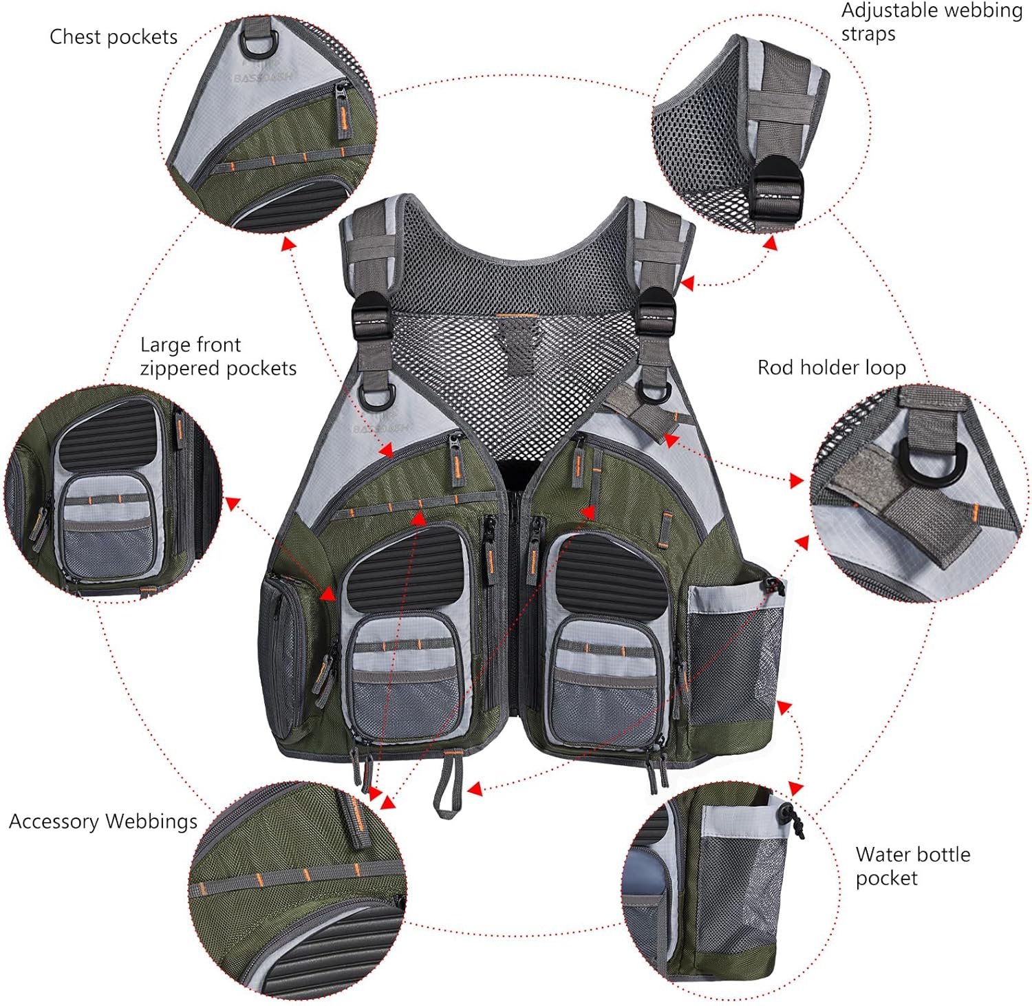 BASSDASH Chaleco de pesca ajustable para hombres y mujeres, para pesca con mosca y actividades al aire libre - Imagen 35