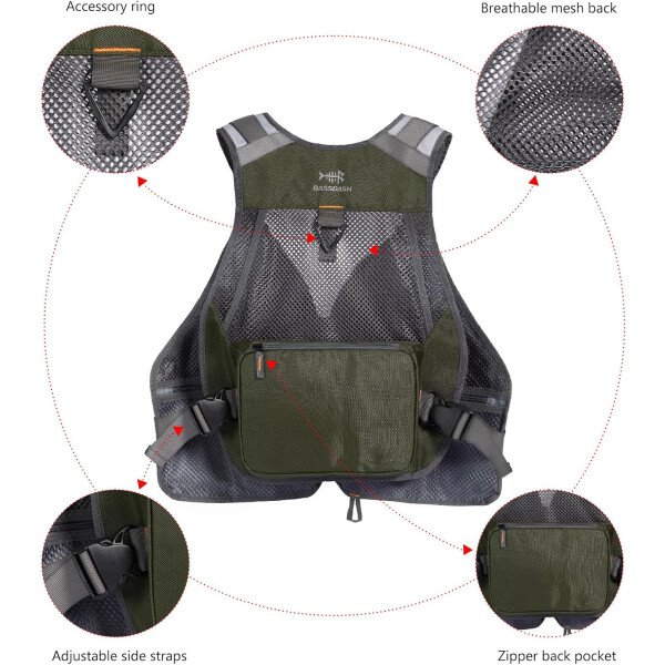 BASSDASH Chaleco de pesca ajustable para hombres y mujeres, para pesca con mosca y actividades al aire libre - Imagen 38