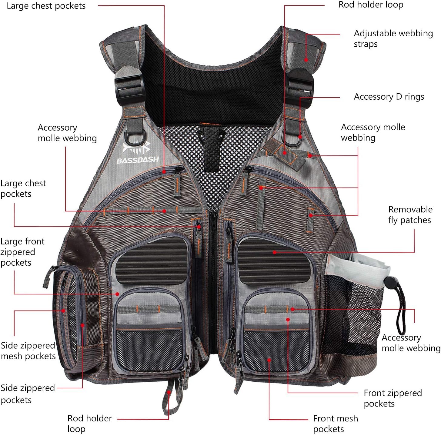 BASSDASH Chaleco de pesca ajustable para hombres y mujeres, para pesca con mosca y actividades al aire libre - Imagen 42