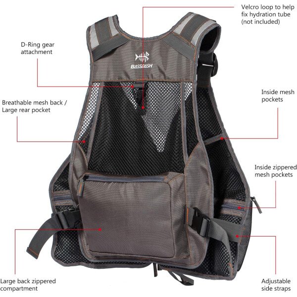 BASSDASH Chaleco de pesca ajustable para hombres y mujeres, para pesca con mosca y actividades al aire libre - Imagen 44