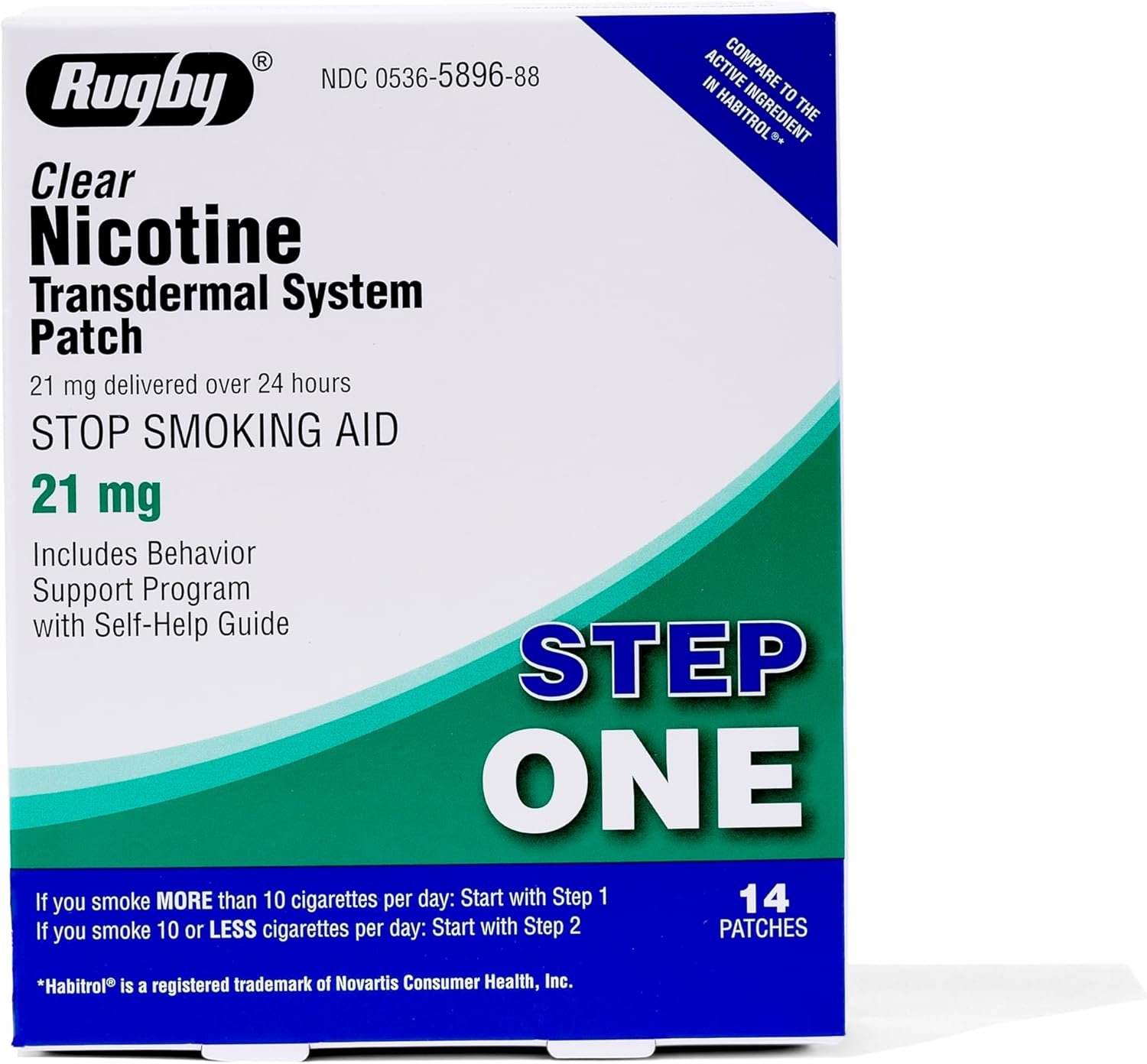 Parches de nicotina transparente de rugby - Parche para el sistema transdérmico - Ayuda para dejar de fumar o vapear - Paso 1-21 mg - 14 unidades (1 paquete)