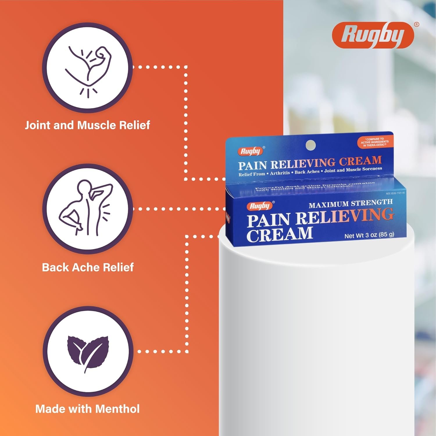 Rugby Crema para aliviar el dolor de máxima fuerza, fabricada con mentol y salicilato de metilo, ofrece alivio temporal del dolor articular y muscular, 3 onzas (paquete de 2) - Imagen 3