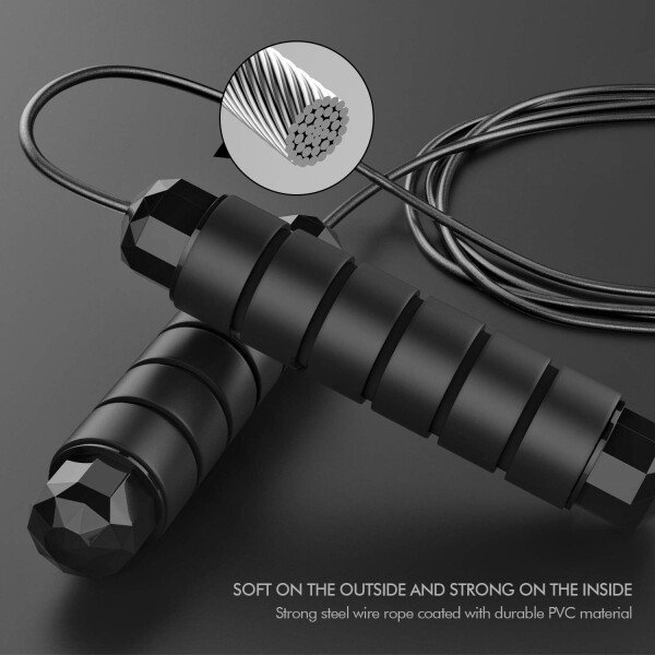 Cuerda de saltar, cable de cuerda de salto de velocidad rápida sin enredos con rodamientos de bolas para mujeres, hombres y niños, cuerda de saltar de acero ajustable con asas de espuma para fitness, - Imagen 3