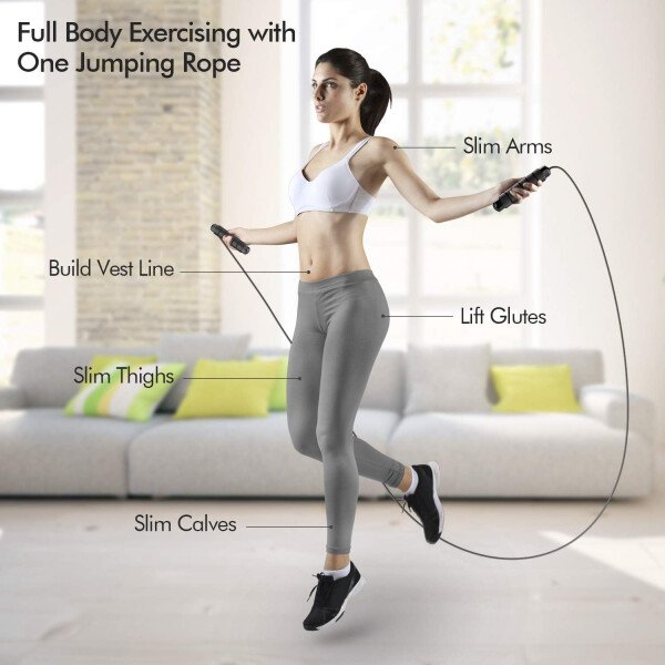 Cuerda de saltar, cable de cuerda de salto de velocidad rápida sin enredos con rodamientos de bolas para mujeres, hombres y niños, cuerda de saltar de acero ajustable con asas de espuma para fitness, - Imagen 5