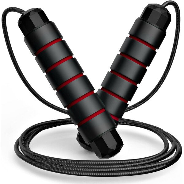 Cuerda de saltar, cable de cuerda de salto de velocidad rápida sin enredos con rodamientos de bolas para mujeres, hombres y niños, cuerda de saltar de acero ajustable con asas de espuma para fitness, - Imagen 8