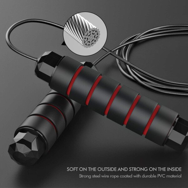 Cuerda de saltar, cable de cuerda de salto de velocidad rápida sin enredos con rodamientos de bolas para mujeres, hombres y niños, cuerda de saltar de acero ajustable con asas de espuma para fitness, - Imagen 10