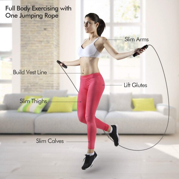 Cuerda de saltar, cable de cuerda de salto de velocidad rápida sin enredos con rodamientos de bolas para mujeres, hombres y niños, cuerda de saltar de acero ajustable con asas de espuma para fitness, - Imagen 13
